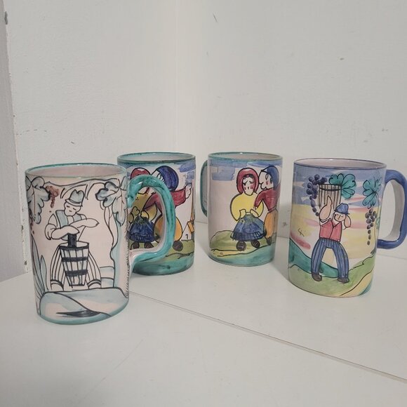 Four Vintage Italian Hand Painted Mugs